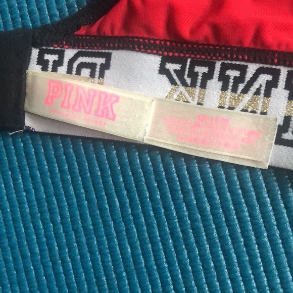 Victoria’s Secret Pink Wireless Lightly Lined Bra Red Black White Gold Logo Band - Picture 11 of 12